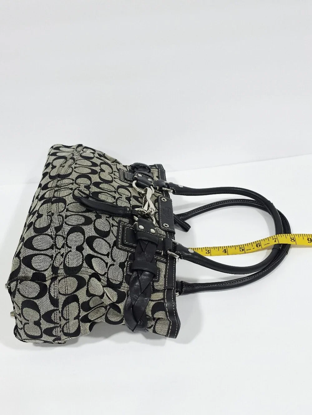 Coach Signature Jacquard Tote Bag Black Ivory Leather Trim F15665